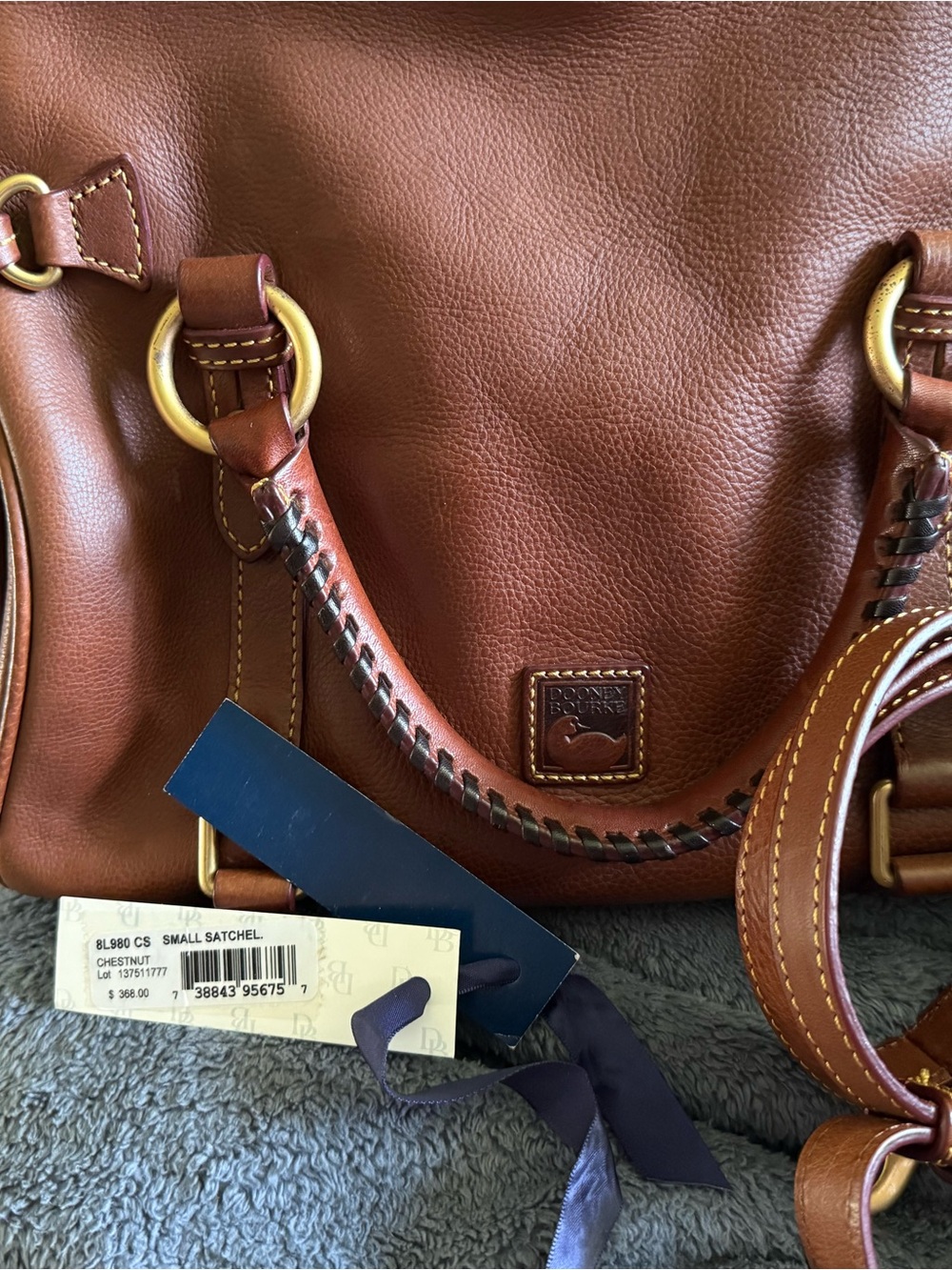 Dooney & Bourke Brown Leather Satchel with Red Trim - Picture 3 of 7